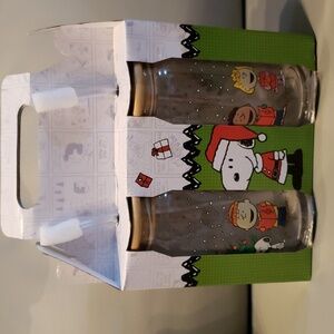 2 pk Peanuts Holiday Glass and Bamboo Tumbler with straws NWT